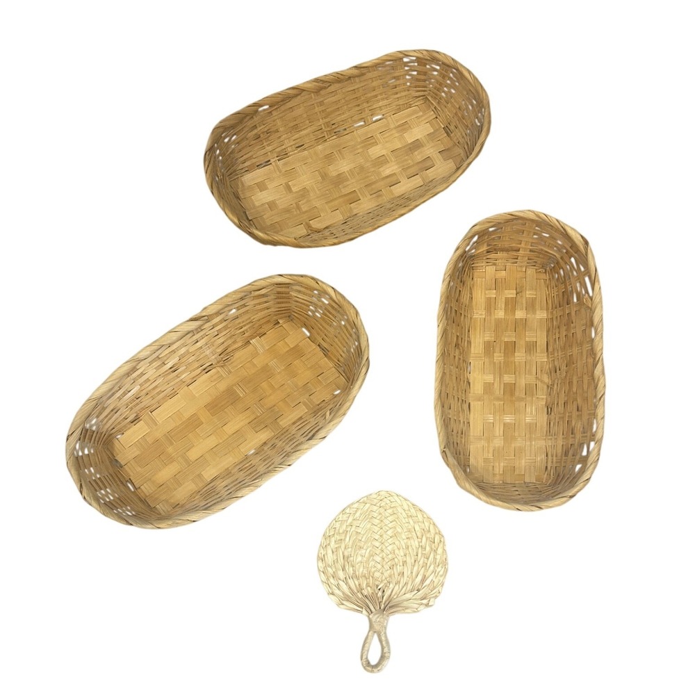 Handwoven Wicker Basket Set Oval Boho Wall Decor Natural Rattan Cottagecore - Picture 4 of 9